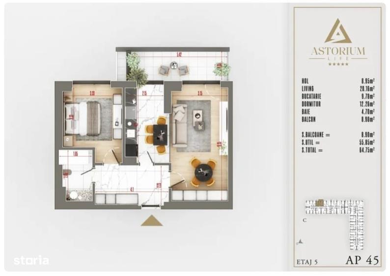 Apartament cu 2 camere în Industriilor