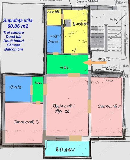 Apartament cu 3 camere semidecomandat în Est