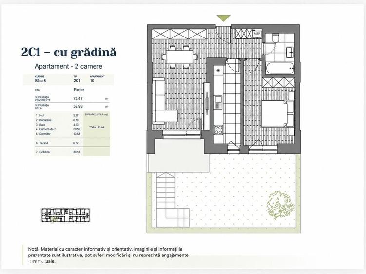 Apartament cu 3 camere în Tunari