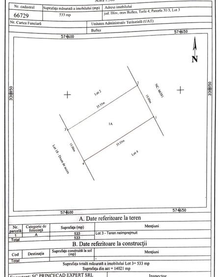 Teren Construcții intravilan de 533 mp, în Exterior Sud