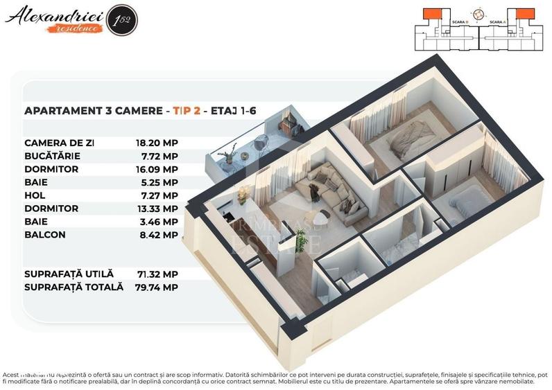 Apartament cu 3 camere decomandat în Antiaeriană