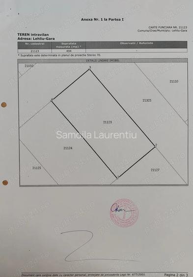 Vand teren pentru casa, oras Lehliu-Gara, jud. Calarasi, 494mp. Pret 20000 euro (40euro mp)