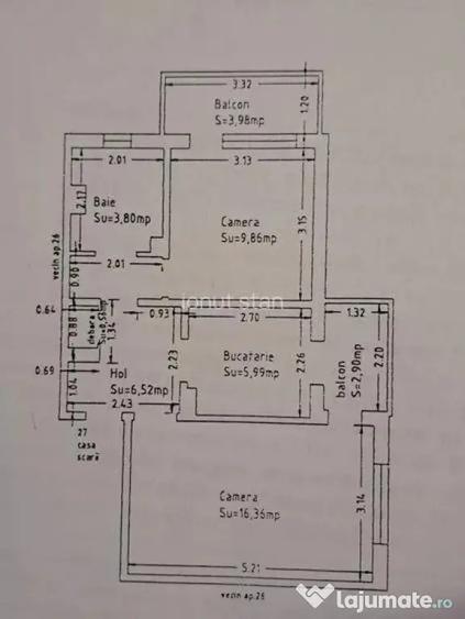 Apartament cu 2 camere decomandat, mobilat în Poarta 6