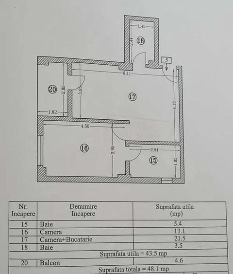 Apartament cu 2 camere semidecomandat în Nord