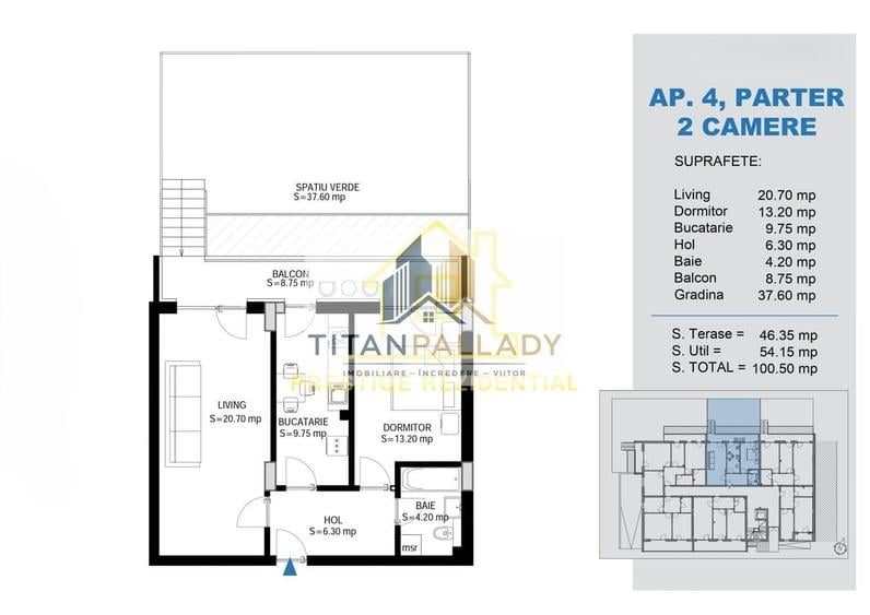 2 Camere cu Terasa / Tip Boutique  / 101mp / Titan-Pallady / Premium - 1