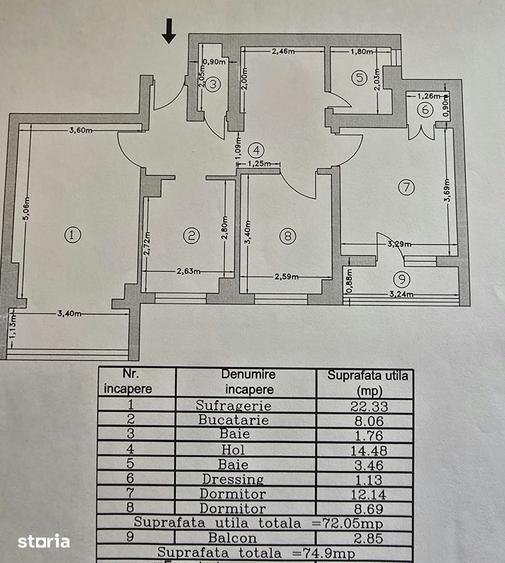 Apartament cu 3 camere în Bradu