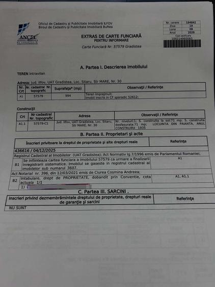 Teren de 994 mp, în Sitaru