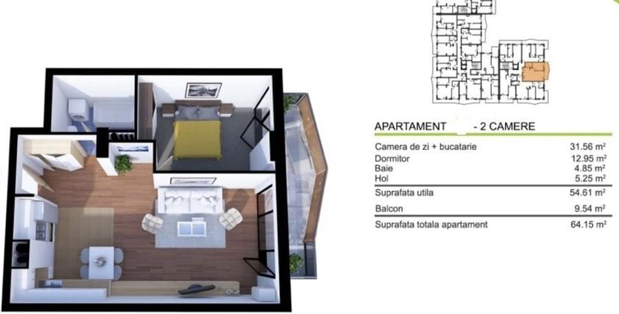 Apartament cu 2 camere semidecomandat în Gheorgheni