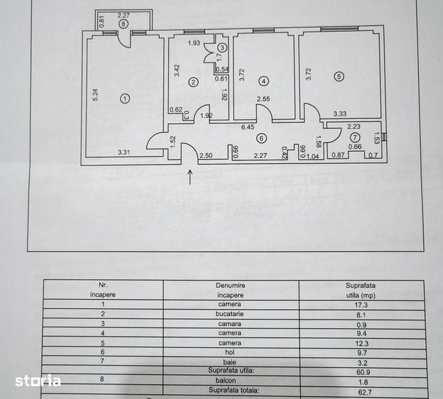 Apartament cu 3 camere decomandat în Viziru 3