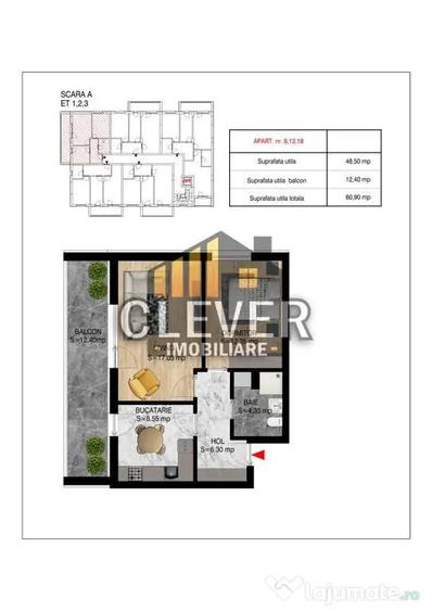 2 Camere | 60,9 mp Total | Balcon 12,4 mp | Metrou Teclu - 2