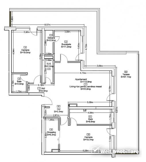 Penthouse cu 3 camere decomandat în Zorilor