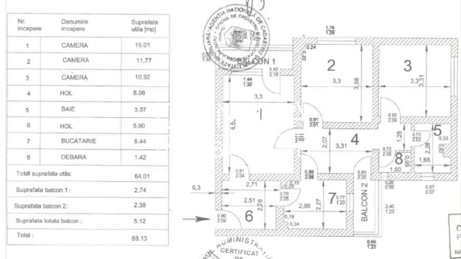 Apartament cu 3 camere circular, mobilat în Central