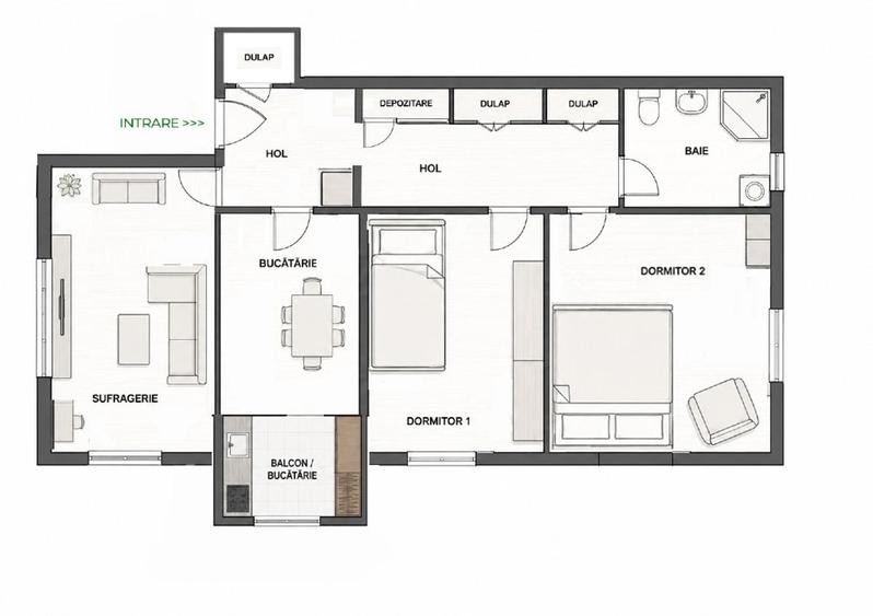 Apartament cu 3 camere decomandat în Lujerului