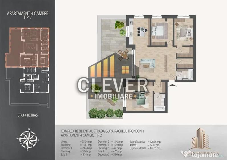 Apartament cu 4 camere semidecomandat în Titan
