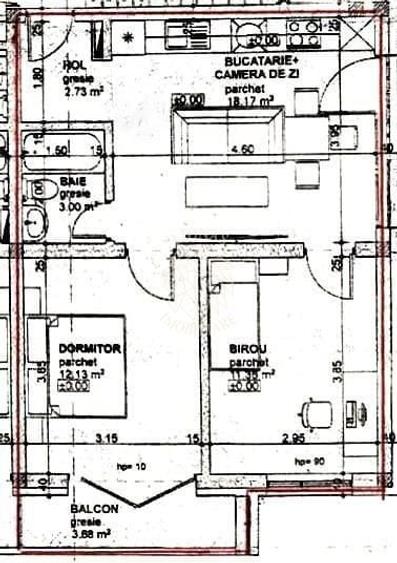 Apartament cu 3 camere semidecomandat în Calea Moldovei