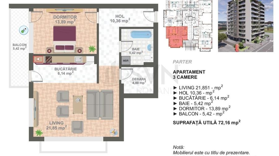 Apartament cu 2 camere decomandat în Cotroceni