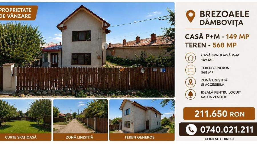 Casă individuală cu 5 camere cu Teren 568 Mp în Brezoaele
