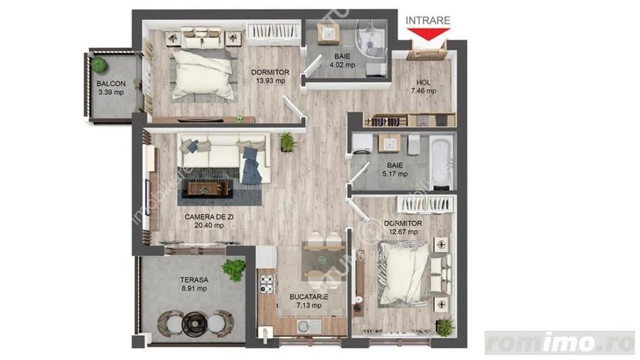 Apartament cu 3 camere decomandat în Central