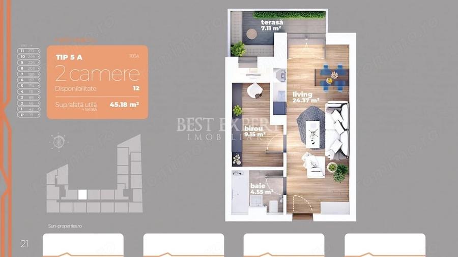 Apartament cu 2 camere semidecomandat în Titan