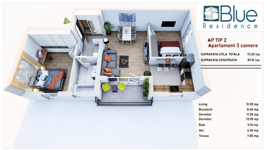 Apartament cu 3 camere decomandat în Sânpetru