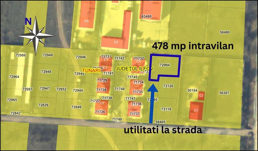 Teren Construcții intravilan de 478 mp, în Tunari