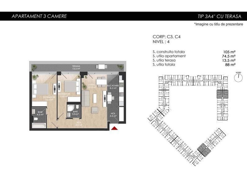 3 camere NOU-75mp SU +Terasa 13mp/ Lacul Straulesti-Mall Colosseum /S1 - 21
