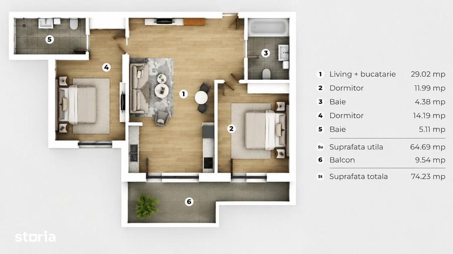 Apartament cu 3 camere în Central