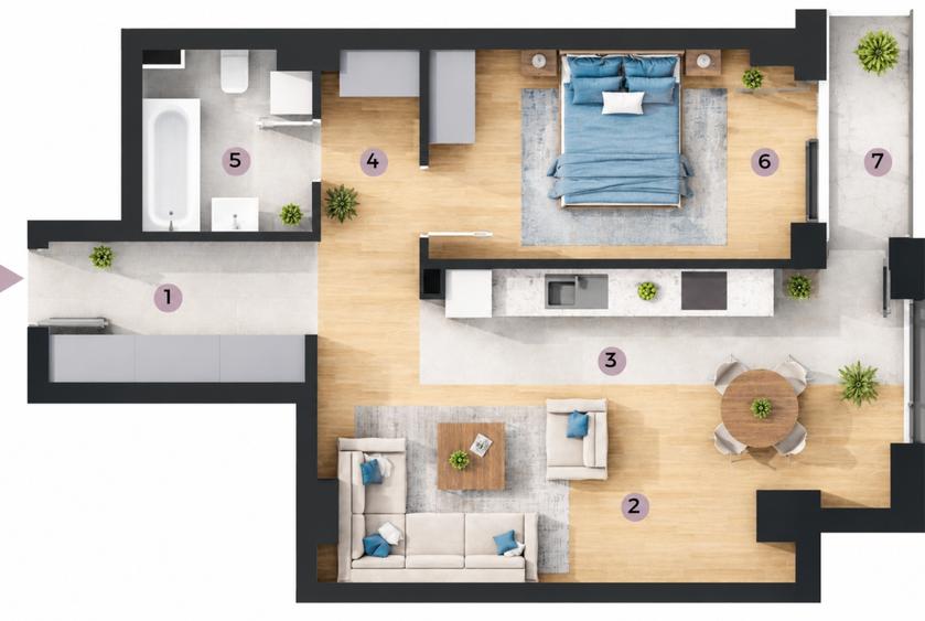 Apartament cu 2 camere decomandat în Aeroport