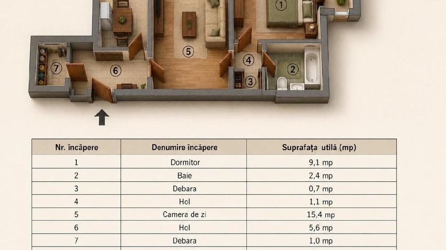Apartament cu 2 camere semidecomandat în Sud-Est