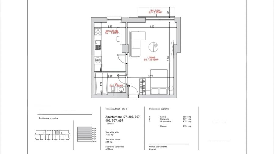 Apartament 2 camere, 58.94 mp, zona Port - 7