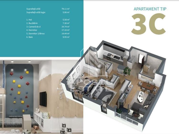 Apartament cu 3 camere decomandat în Central