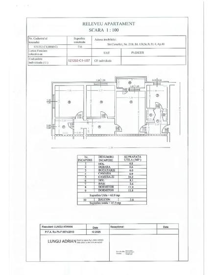 Apartament cu 3 camere semidecomandat în Nord