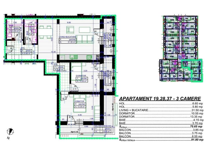 Apartament cu 3 camere decomandat în Popoveni
