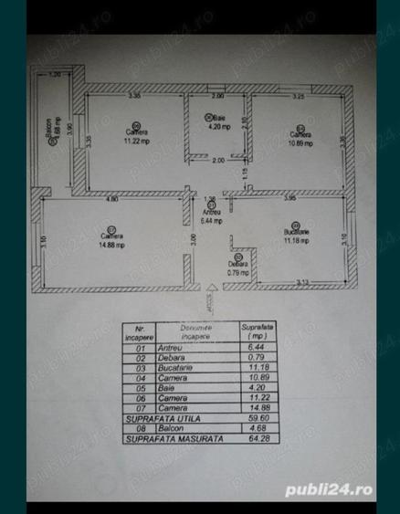 Apartament cu 3 camere în Central