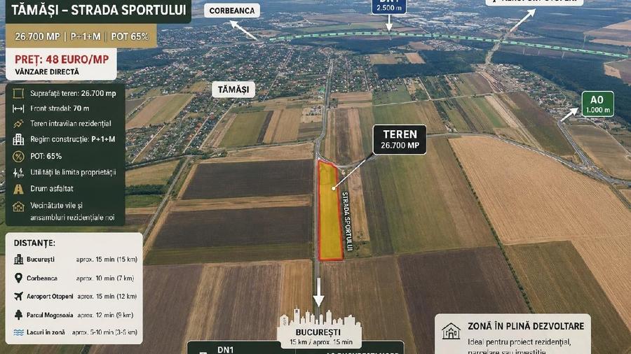 Teren agricol intravilan de 26700 mp, în Tamași