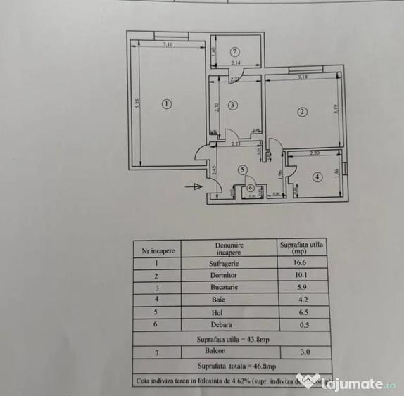 Apartament cu 2 camere decomandat în Central