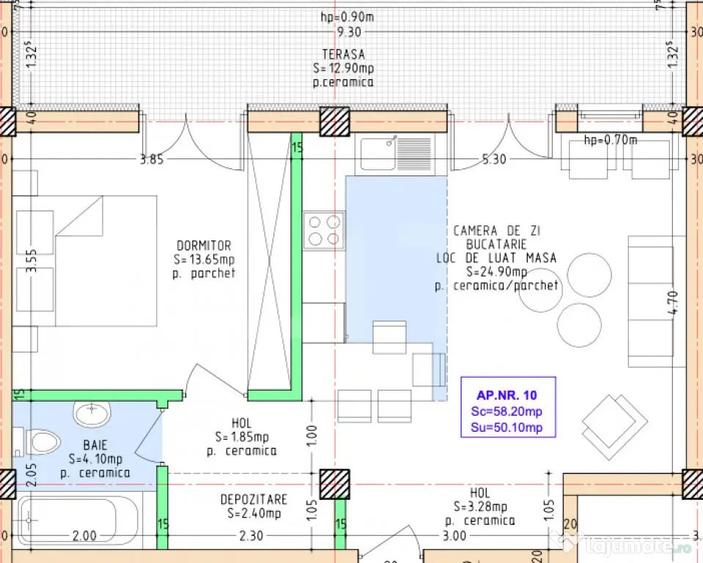 Apartament cu 2 camere decomandat în Central
