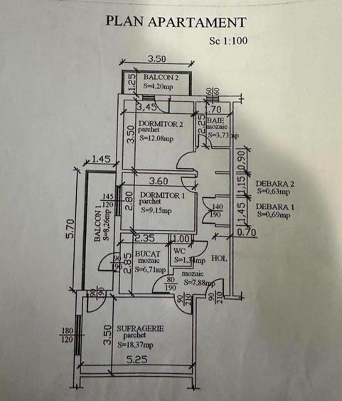 Apartament cu 3 camere decomandat în Tomești