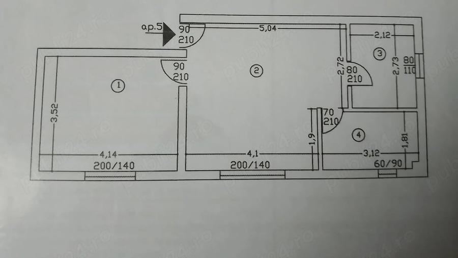 Apartament cu 2 camere decomandat în Central