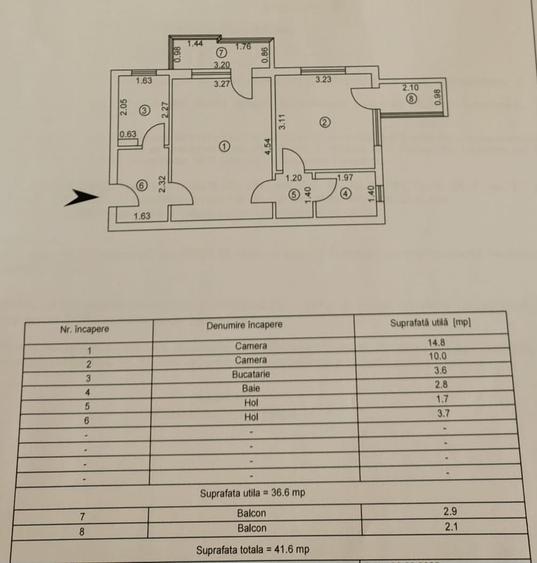 Apartament cu 2 camere semidecomandat în Micro 40