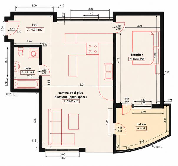 Apartament cu 2 camere decomandat în Gheorgheni