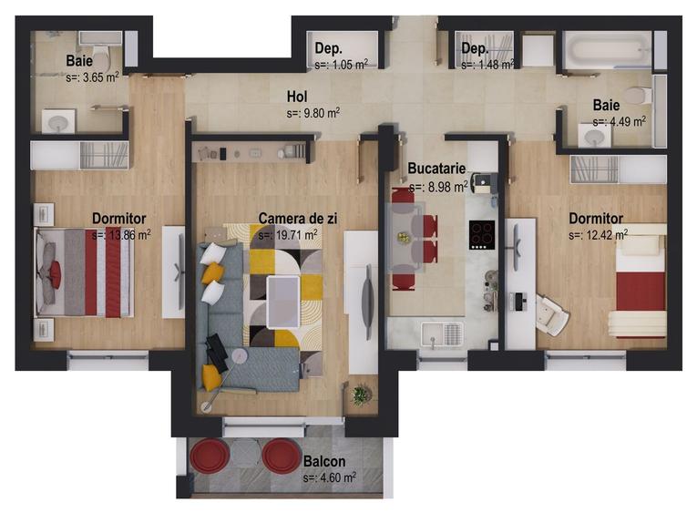 Apartament cu 3 camere decomandat în Tractorul — fotografia 1