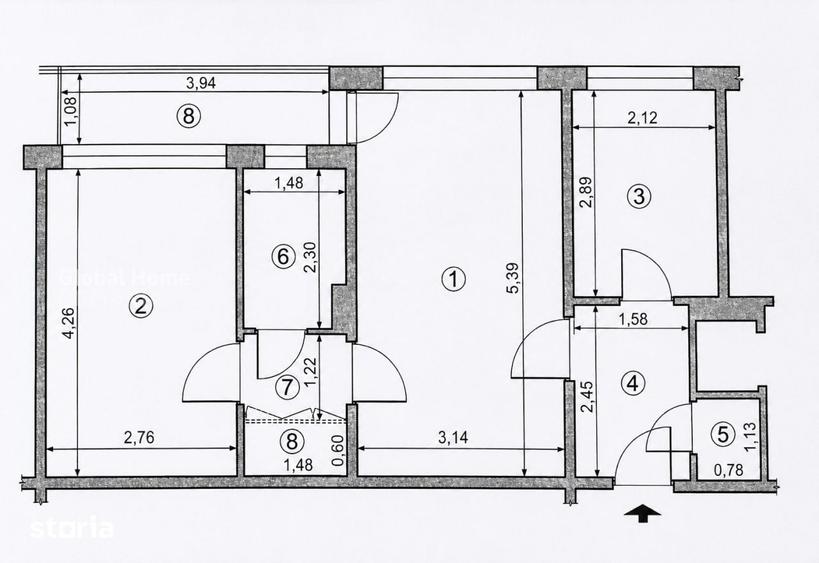 Apartament cu 2 camere semidecomandat în 1 Mai