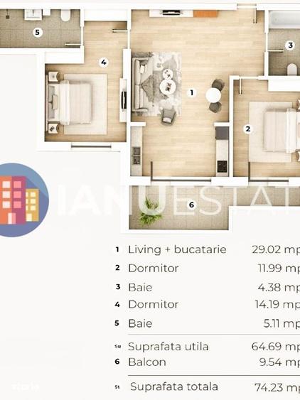 Apartament cu 3 camere decomandat în Central
