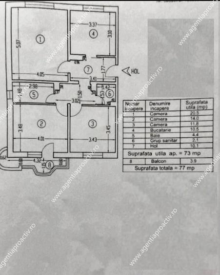 Apartament cu 3 camere decomandat în Micro 20
