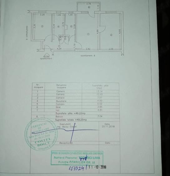 Apartament cu 3 camere semidecomandat de 49,26 mp etaj 1/4 zona Inel 2 Const - 8