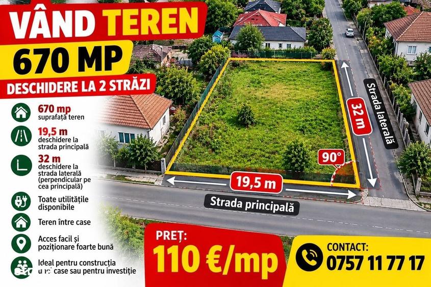 Teren de vanzare cu toate utilitatile, 670 mp Valea Lupului - 1