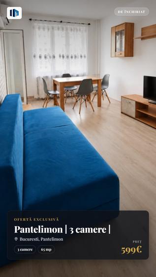 Apartament cu 3 camere decomandat, mobilat în Pantelimon