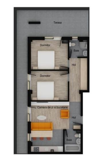 Apartament 3 camere, 2 bai, 62 mp utili, terasa 35 mp, garaj, boxa - 1