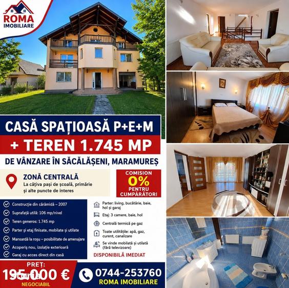 Casă cu 4 camere cu Teren 1745 Mp în Săcălășeni